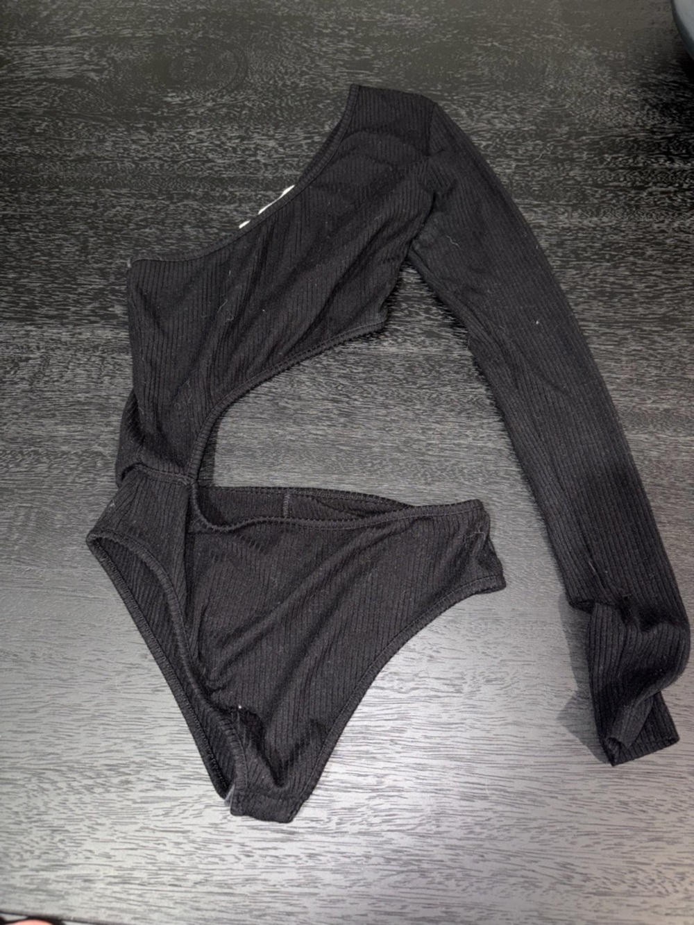 One-Shoulder Black Cutout Bodysuit